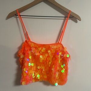 Anthropologie Orange Sequin Crop Top